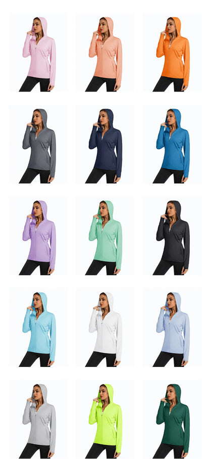 MAGCOMSEN Spring Lightweight Jackets Women's UPF 50+ Sun Protection Hooded Zip Shirts Running Athletic Tops Thumb Holes Hiking