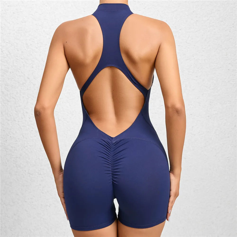 2025 Pad Deep V Women Tracksuit Yoga Set One Piece Jumpsuit Workout Scrunch Legging Sport Gym Active Suit Exercise Wear XP301
