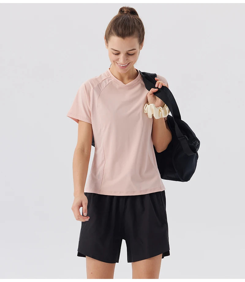 Summer Women's Quick Dry Running Sports T-Shirt Gym Fitness Training Wear for Tennis Golf Yoga Breathable Sportswear Top