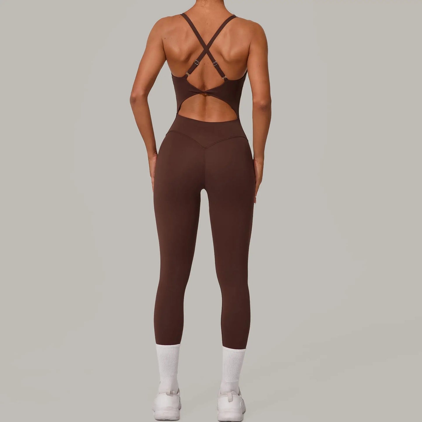 Sexy Hollow Cross Backless Sporty Tight Jumpsuit Woman Sportswear Summer One Pieces Outfit Gym Fitness Overalls Yoga Jump Suit
