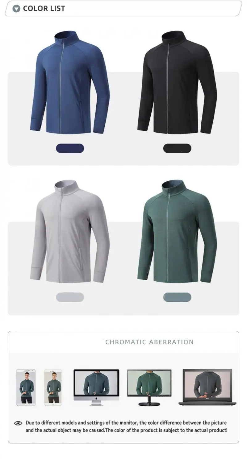 Mens Reflective Zip Stand Collar Running Jacket UPF50+ Sportwear for Jogging Gym Exercise Training Covered Thumbhole& Watch Cuff