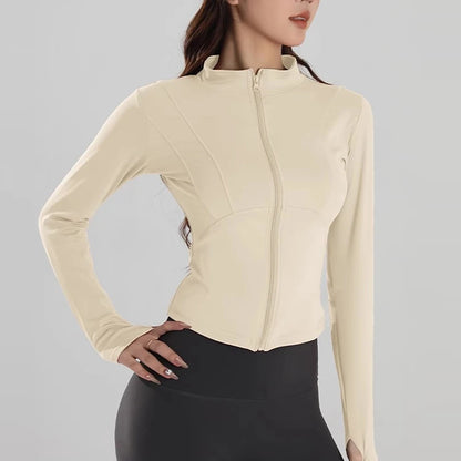 Women's Slim Fit Long Sleeved Yoga Exercise Jacket Stand up Collar Fitness Zipper Top Slimming Yoga Wear for Women