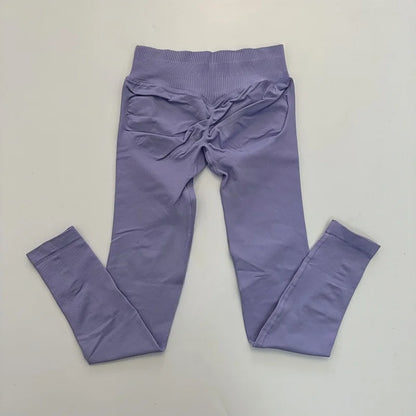 No Logo Leggings Women Low Ribbed Band Scrunch Bum Seamless Yoga Pants Gym Leggings Fitness Sweat Wicking Stretch Workout Tights