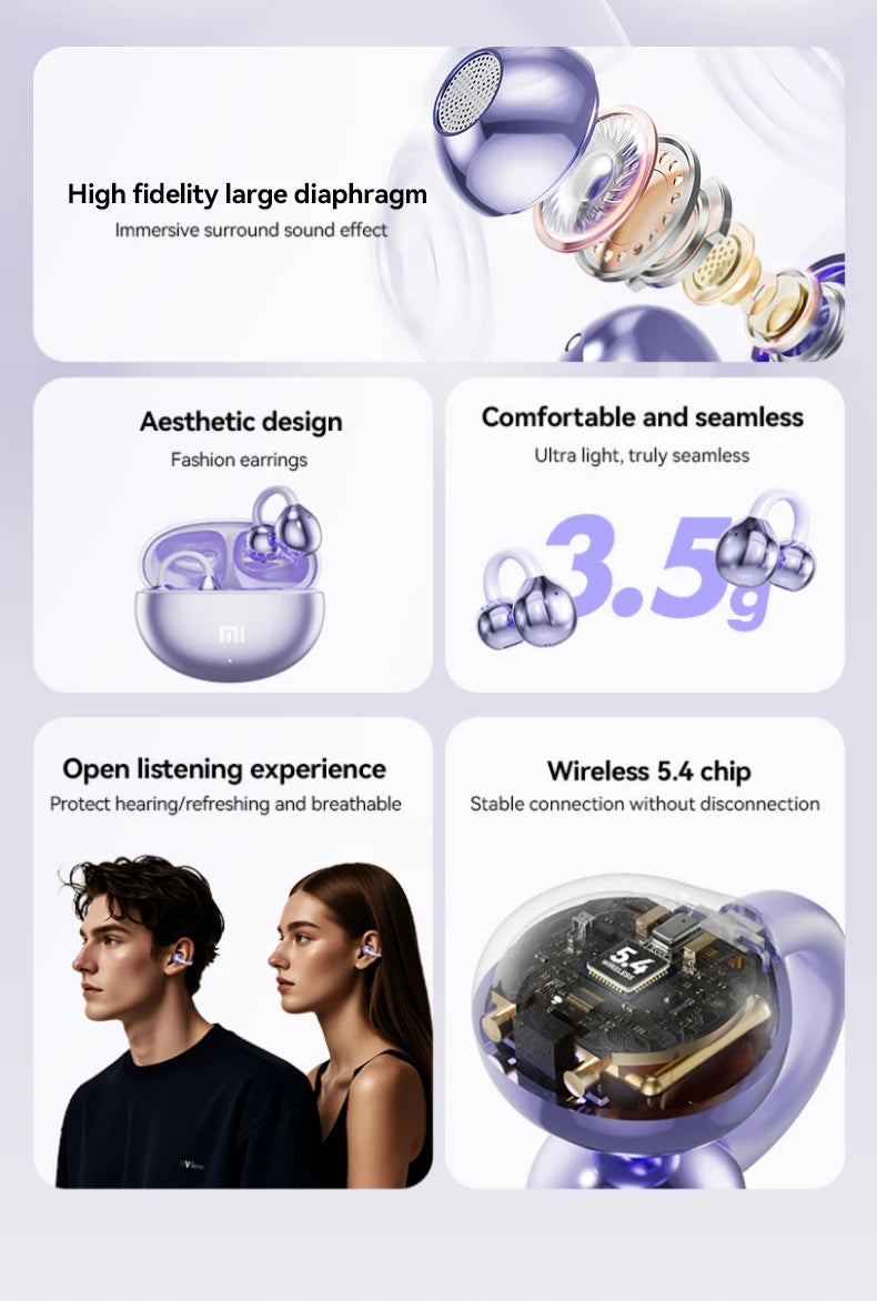 XIAOMI Mijia Wireless Earphone Open Ear M91 Ear Clip ENC Headset Bluetooth 5.4 HD Call Touch Control Headphone for Android iOS
