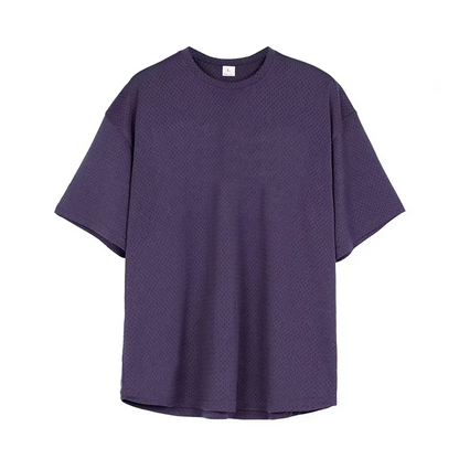 Plain Oversize Loose Short Sleeve T-shirts Gym Fitness Bodybuilding Shirts Mesh Breathable Quick Dry Dropped Shoulders Mens Tops