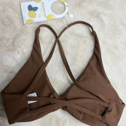 SHINBENE Front Twist Padded Cross Strap Sports Bra Sexy Back Fitness Sleeveless Short Top Yoga Sports Bra