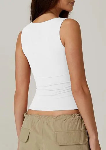 European and American women's street style spicy girl fashion square neck slim fit sleeveless vest for women