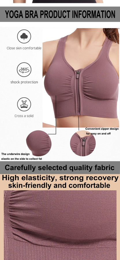 CZGUKE Women's zipper sports bra vest plus size shock resistant bra women's yoga running fitness bra women's underwear