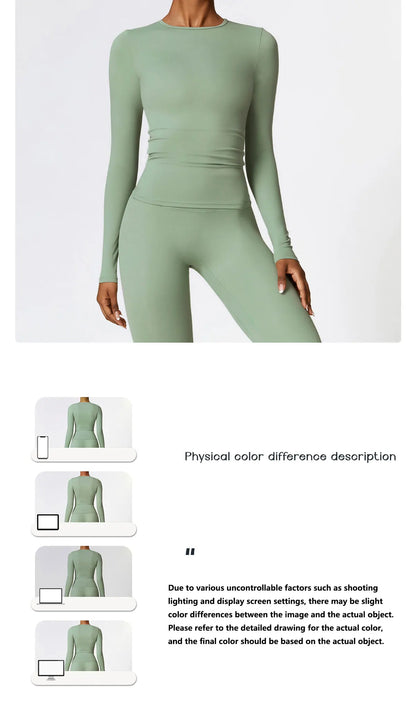 Women Yoga T-shirts Solid Sports Top Long Sleeve Gym Workout Running Shirts Sexy Exposed Navel Quick Dry Fitness Gym Sport Wear