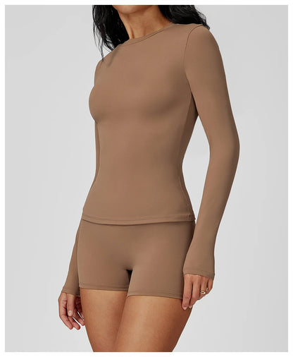 JUREN Yoga Shirts For Women Long Sleeve Fitness Running Push Up Gym Shirts Female Workout Breathable High Elastic Sports Top