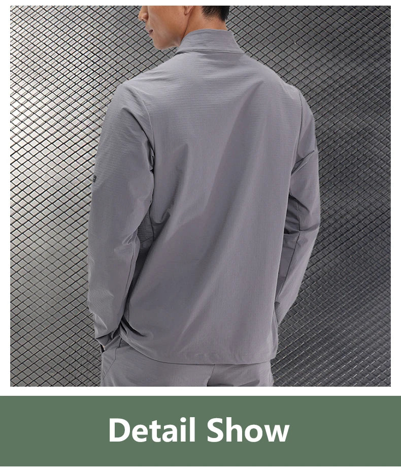 Men Outdoor Sports Casual Jacket Jacket Stand-Up Collar Zip Running Fitness Windproof Camping Hiking Riding Training Tops
