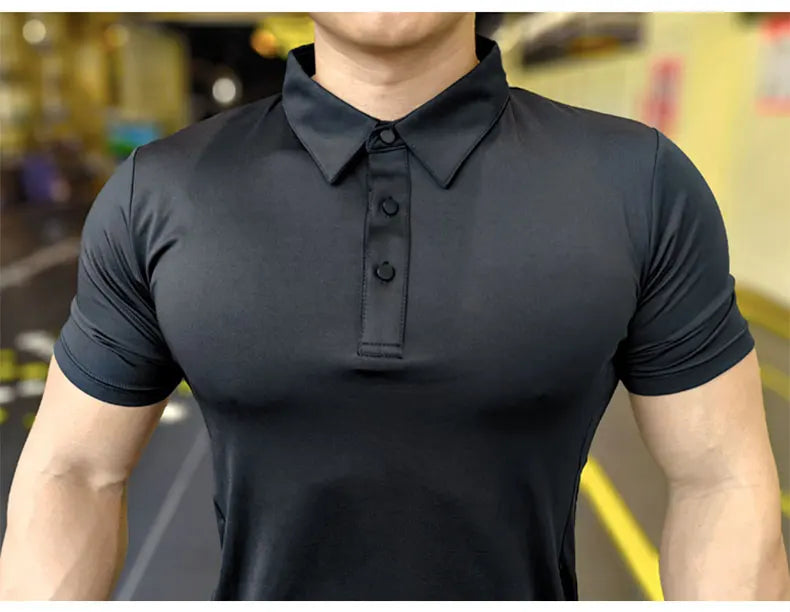 Men's Ice Silk Quick Dry Short-sleeved Thin Running T-shirt Loose Lapel Fitness T-shirt Football Basketball Jersey Sportswear