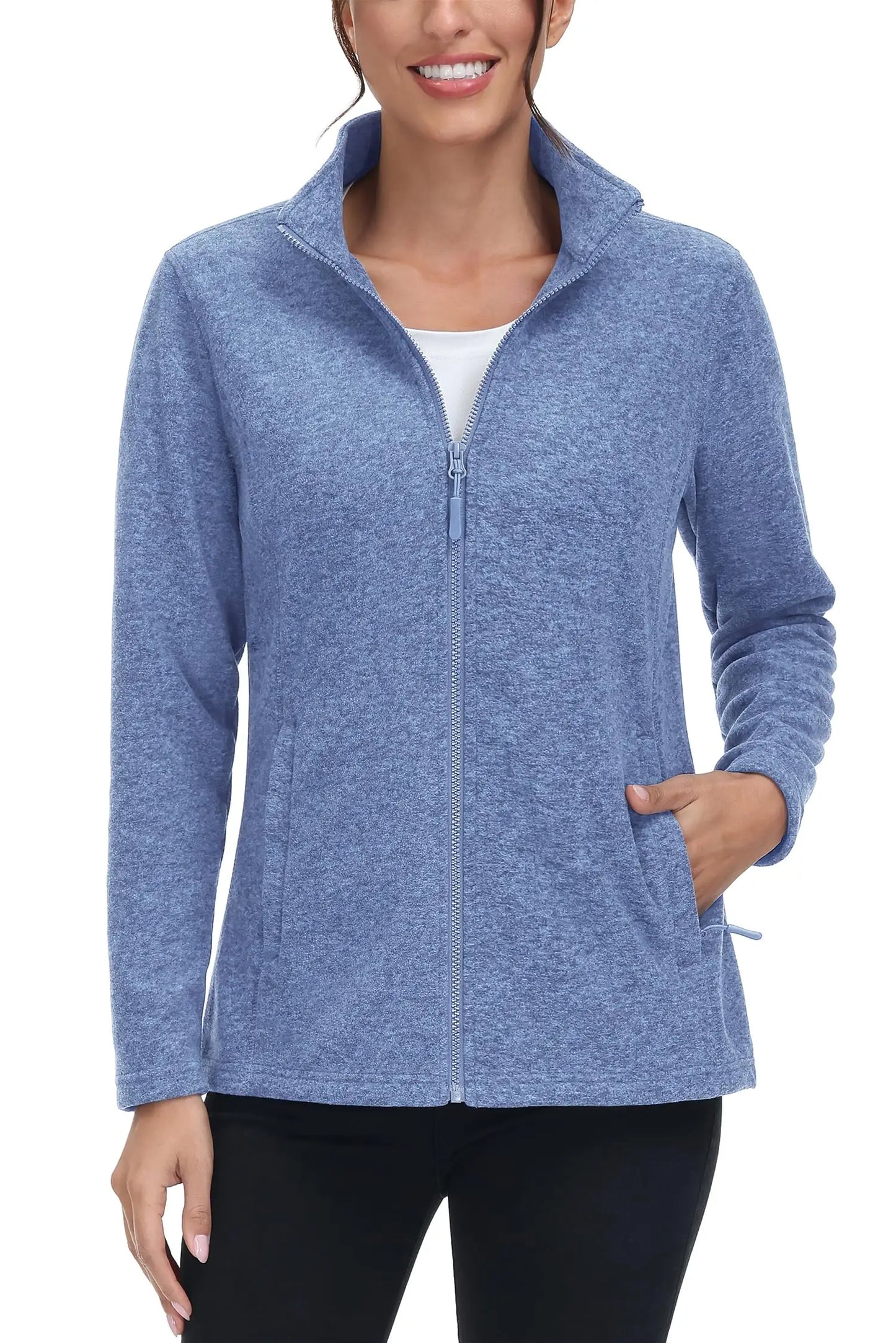 TACVASEN Lightweight Full Zip Fleece Jackets Spring/Autumn Womens Turtleneck Sweater Sports Warm Sweatshirts Thermal Casual Tops