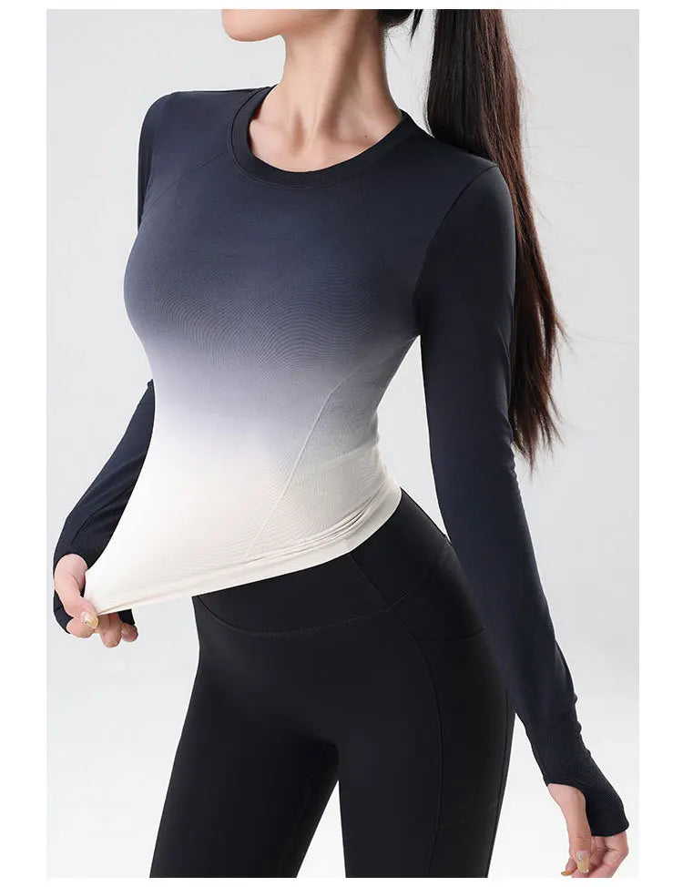 Women's Long Sleeve Top Yoga Shirts Running T-Shirt Hanging dye Fitness Sports Top Gym Sweatshirts Workout Tops Sports Shirts