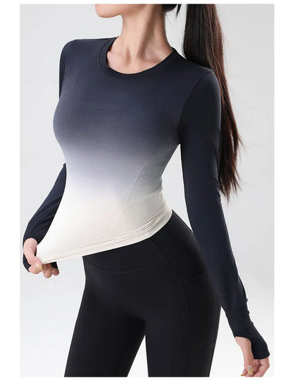 Women's Long Sleeve Top Yoga Shirts Running T-Shirt Hanging dye Fitness Sports Top Gym Sweatshirts Workout Tops Sports Shirts