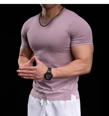 Men's Gym Fitness Training Clothing Men's High-elasticity Breathable Sports Tight Short-sleeved T-shirt, Running Sports