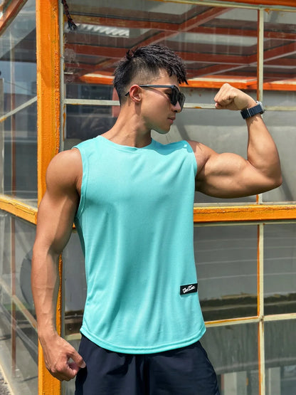 2025 Summer New Trend Men tank top Pullover Round Neck Mesh Bottom Shirt Sports Fitness Top Sleeveless Vest Quick Dry undershirt
