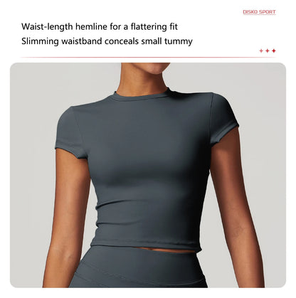 Hearuisavy Casual T-shirt Female Fitness Gym Top Yoga Clothing Sports Short-Sleeved Shirt Women Quick-Dry Workout Shirt Women