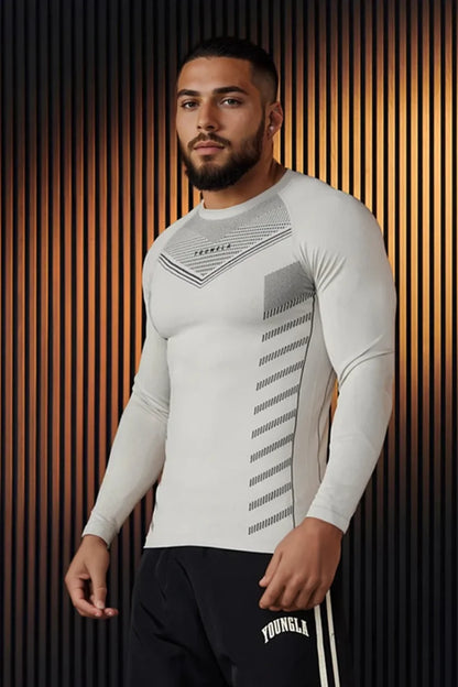 Spring Autumn Men Slim Fit Casual Elastic Training Top Long Sleeve T-shirt Fitness Sports Milk Silk Material Running Fitness