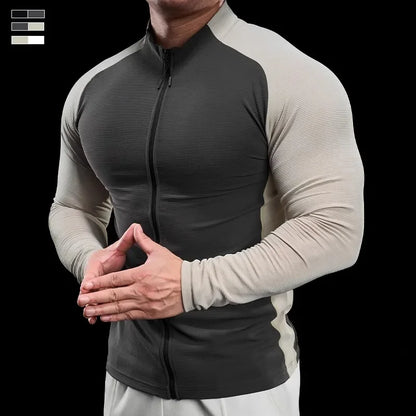 2024 New Men Sportswear Fitness Top Gym Jacket Quick-drying Breathable Slim Long-sleeved T-shirt Running Training Clothes Autumn