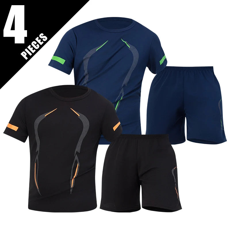 2/4/6 Pcs Plus Size Men's Quick-drying Short-sleeved Shorts Suit Men's Leisure Sports Running Fitness T-shirt Joker Shorts Teen
