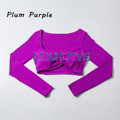 QINACTIVE Women Yoga Shirts Crop Top Long Sleeves Shirts for Women Yoga Sports Fitness Gym Clothes Workout Tops