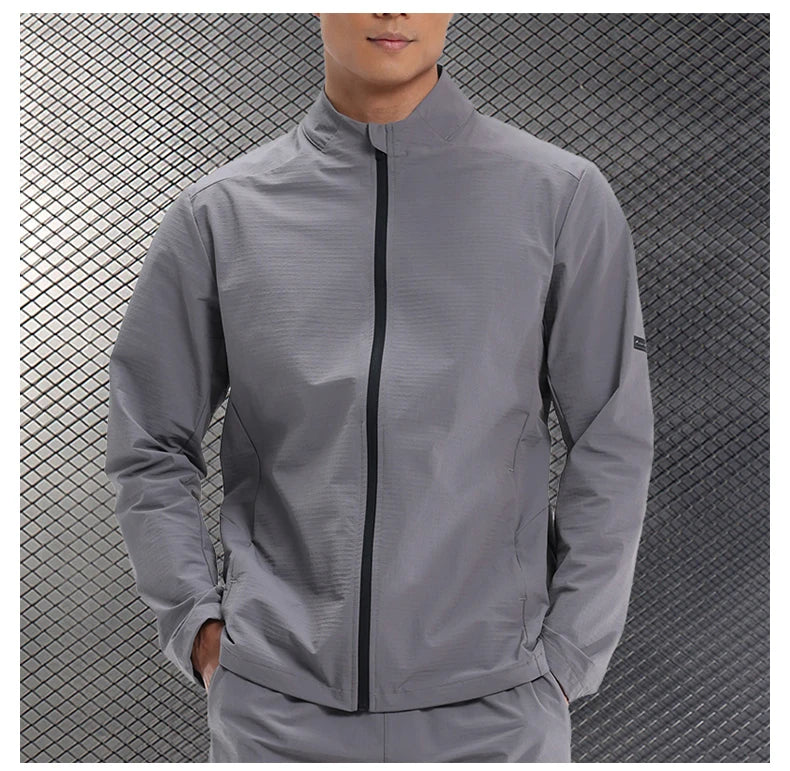 Men Outdoor Sports Casual Jacket Jacket Stand-Up Collar Zip Running Fitness Windproof Camping Hiking Riding Training Tops
