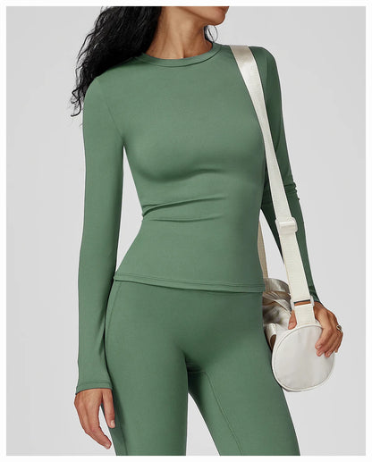 JUREN Yoga Shirts For Women Long Sleeve Fitness Running Push Up Gym Shirts Female Workout Breathable High Elastic Sports Top