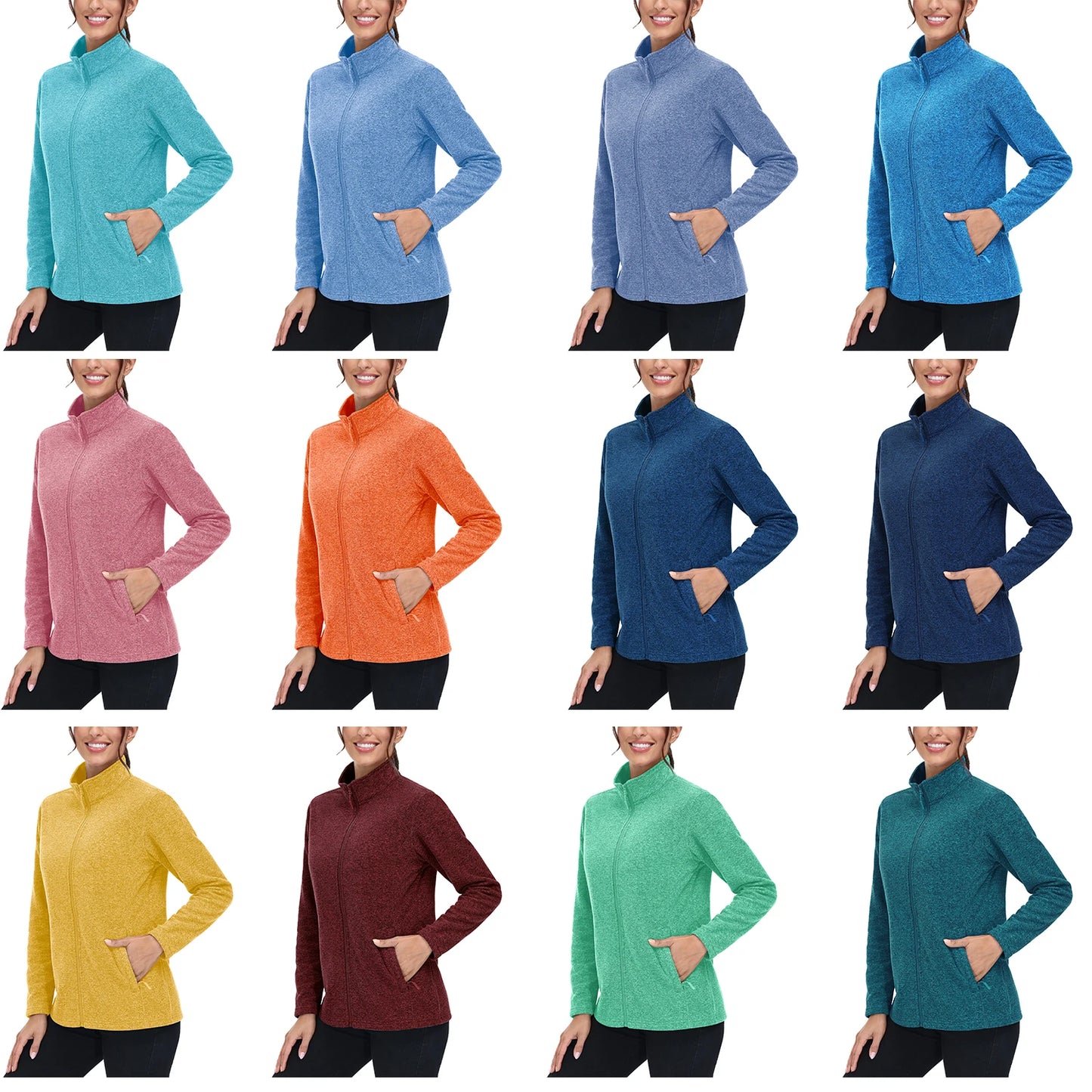 TACVASEN Lightweight Full Zip Fleece Jackets Spring/Autumn Womens Turtleneck Sweater Sports Warm Sweatshirts Thermal Casual Tops