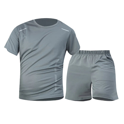 2-Piece Men's Summer Quick drying Sports Suit Loose And Breathable Short Sleeved T-shirt Running And Fitness Black Pocket Shorts