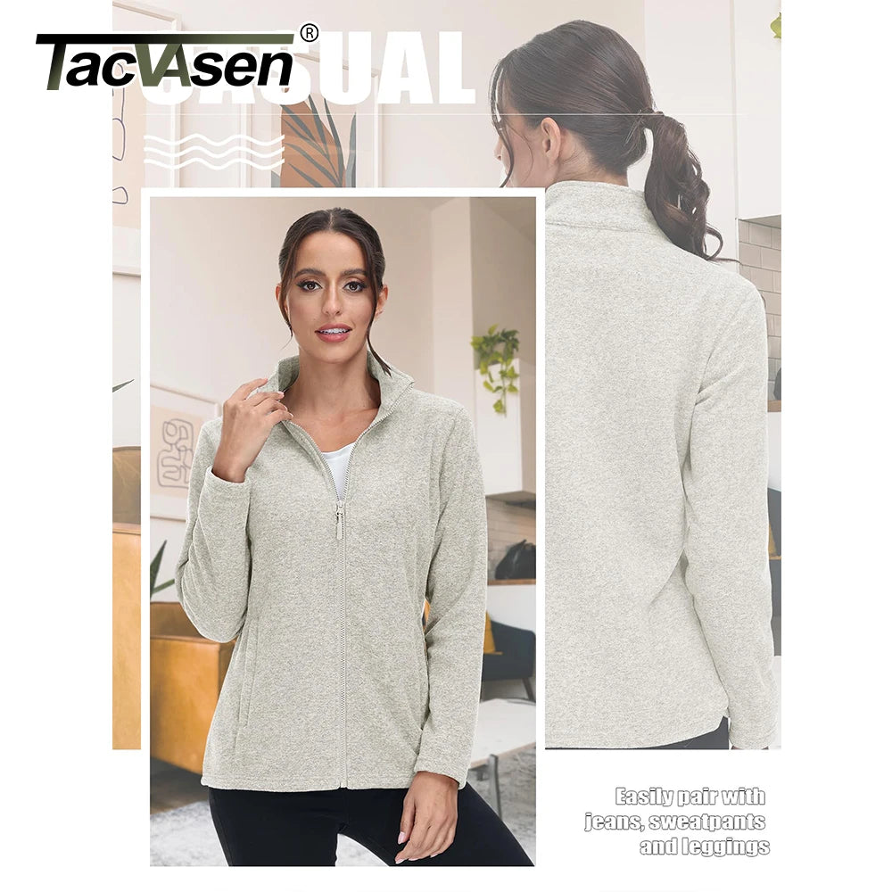 TACVASEN Lightweight Full Zip Fleece Jackets Spring/Autumn Womens Turtleneck Sweater Sports Warm Sweatshirts Thermal Casual Tops