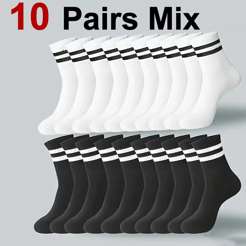 5/10/20 Pairs Neutral Solid Color Round Neck Socks Spring Autumn Sweat Absorbing Breathable Comfortable All-season Sports Socks