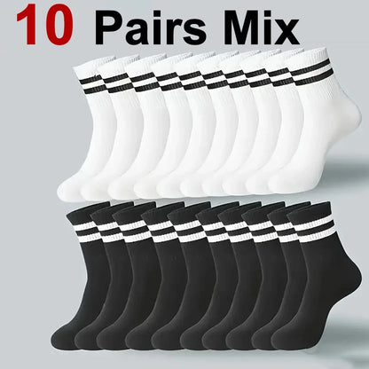 5/10/20 Pairs Neutral Solid Color Round Neck Socks Spring Autumn Sweat Absorbing Breathable Comfortable All-season Sports Socks