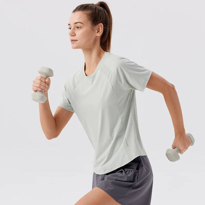 Summer Women's Quick Dry Running Sports T-Shirt Gym Fitness Training Wear for Tennis Golf Yoga Breathable Sportswear Top
