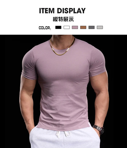 Men's Gym Fitness Training Clothing Men's High-elasticity Breathable Sports Tight Short-sleeved T-shirt, Running Sports