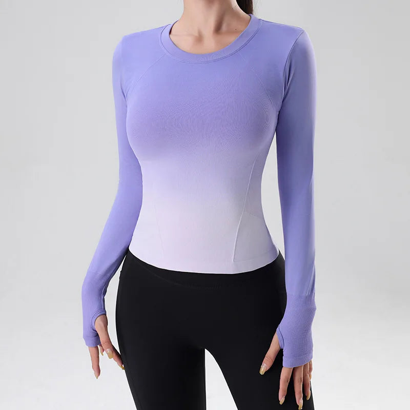 Women's Long Sleeve Top Yoga Shirts Running T-Shirt Hanging dye Fitness Sports Top Gym Sweatshirts Workout Tops Sports Shirts