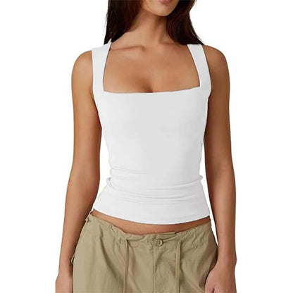 European and American women's street style spicy girl fashion square neck slim fit sleeveless vest for women