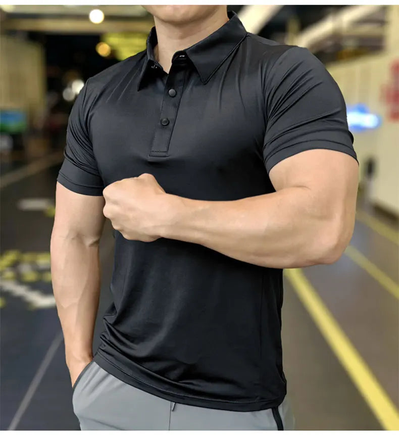 Men's Ice Silk Quick Dry Short-sleeved Thin Running T-shirt Loose Lapel Fitness T-shirt Football Basketball Jersey Sportswear