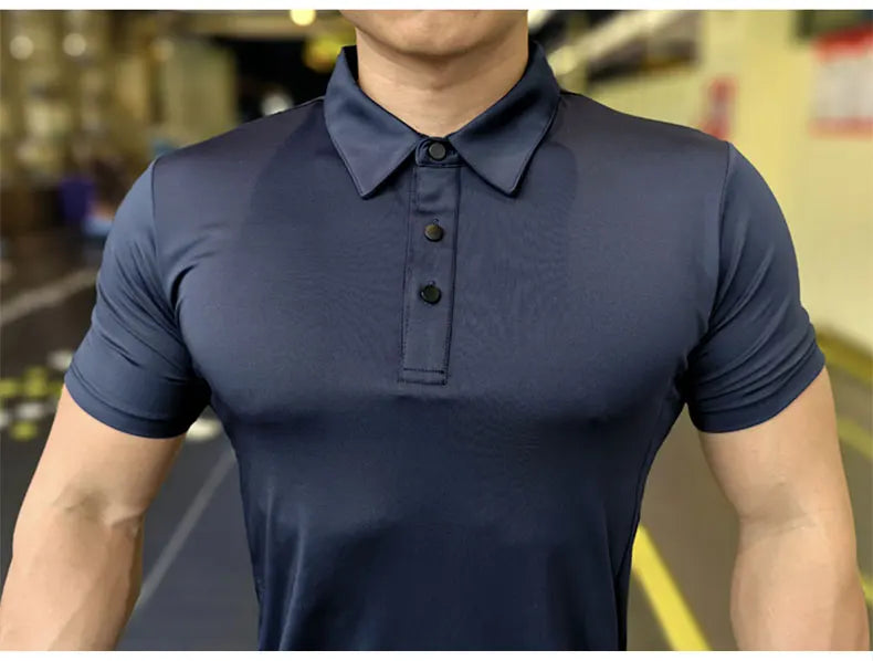 Men's Ice Silk Quick Dry Short-sleeved Thin Running T-shirt Loose Lapel Fitness T-shirt Football Basketball Jersey Sportswear