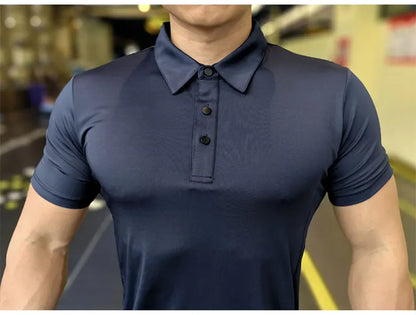 Men's Ice Silk Quick Dry Short-sleeved Thin Running T-shirt Loose Lapel Fitness T-shirt Football Basketball Jersey Sportswear