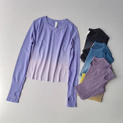Women's Long Sleeve Top Yoga Shirts Running T-Shirt Hanging dye Fitness Sports Top Gym Sweatshirts Workout Tops Sports Shirts