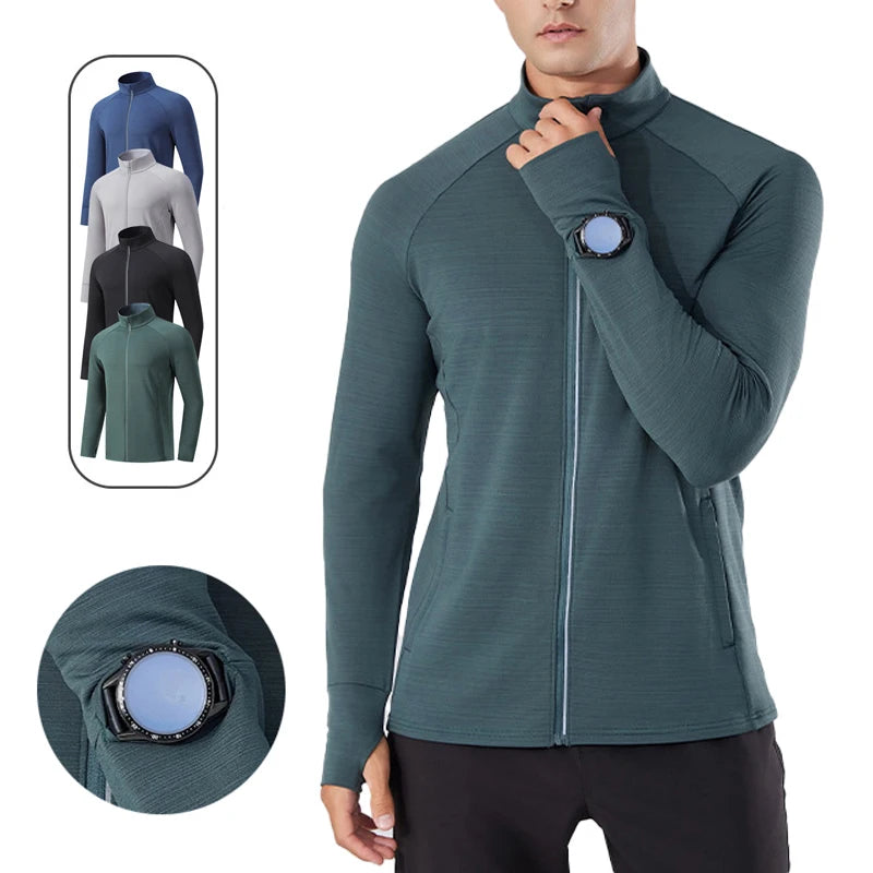 Mens Reflective Zip Stand Collar Running Jacket UPF50+ Sportwear for Jogging Gym Exercise Training Covered Thumbhole& Watch Cuff