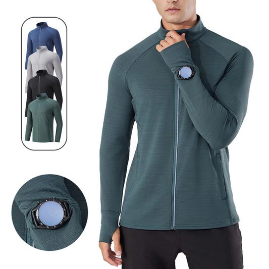 Mens Reflective Zip Stand Collar Running Jacket UPF50+ Sportwear for Jogging Gym Exercise Training Covered Thumbhole& Watch Cuff