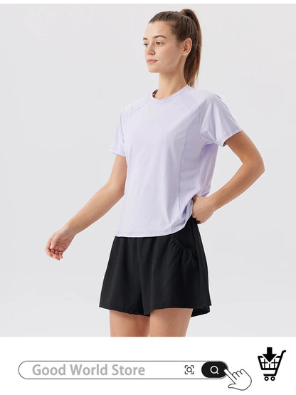 Summer Women's Quick Dry Running Sports T-Shirt Gym Fitness Training Wear for Tennis Golf Yoga Breathable Sportswear Top
