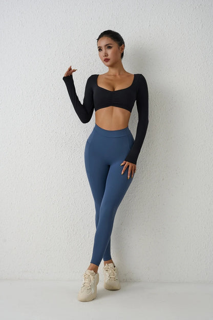 QINACTIVE Women Yoga Shirts Crop Top Long Sleeves Shirts for Women Yoga Sports Fitness Gym Clothes Workout Tops