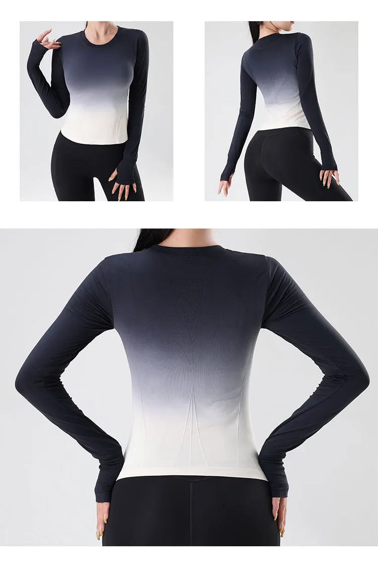 Women's Long Sleeve Top Yoga Shirts Running T-Shirt Hanging dye Fitness Sports Top Gym Sweatshirts Workout Tops Sports Shirts