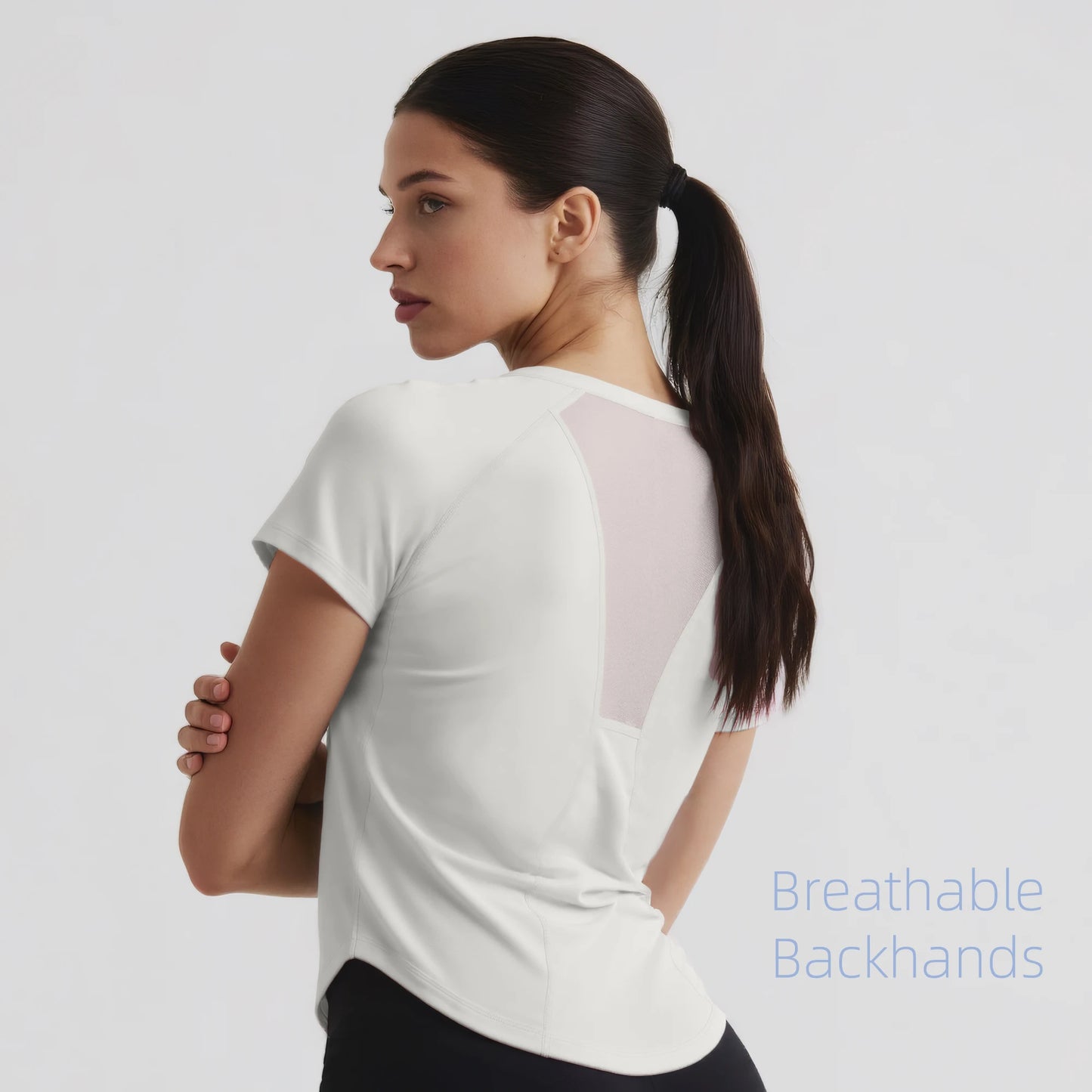 Nude Mesh Breathable Yoga Short Sleeve Fitness Sports Top Quick Dry T Shirt Running Training Top Women's Fitness Wear XS-XL