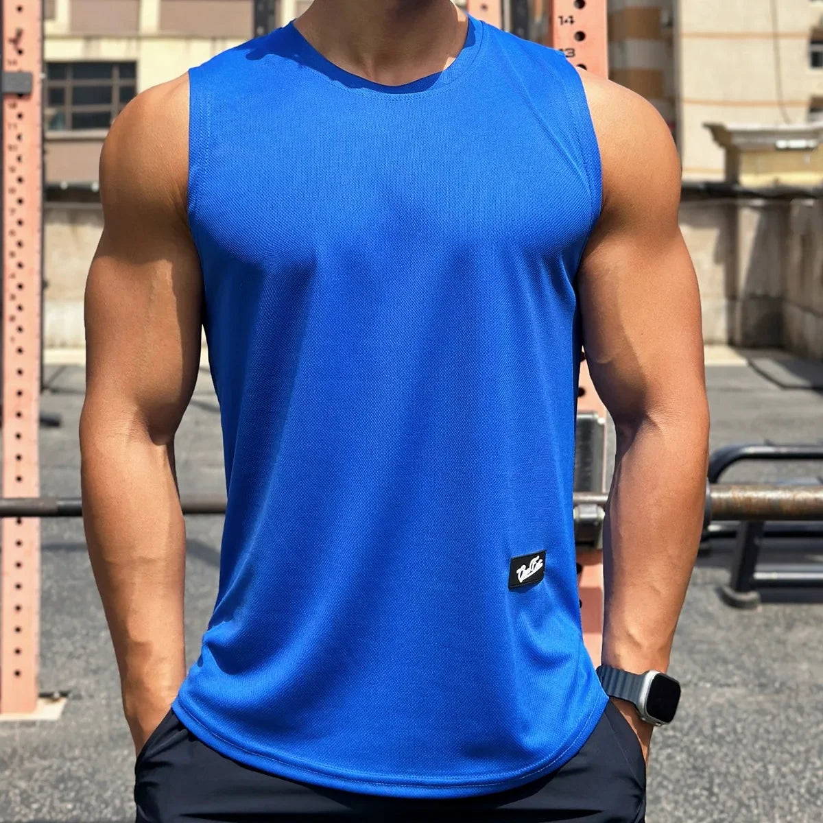 2025 Summer New Trend Men tank top Pullover Round Neck Mesh Bottom Shirt Sports Fitness Top Sleeveless Vest Quick Dry undershirt