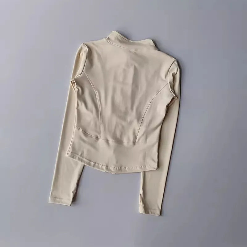 Women's Slim Fit Long Sleeved Yoga Exercise Jacket Stand up Collar Fitness Zipper Top Slimming Yoga Wear for Women