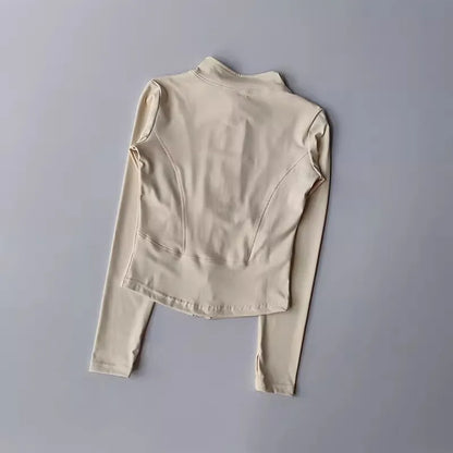 Women's Slim Fit Long Sleeved Yoga Exercise Jacket Stand up Collar Fitness Zipper Top Slimming Yoga Wear for Women